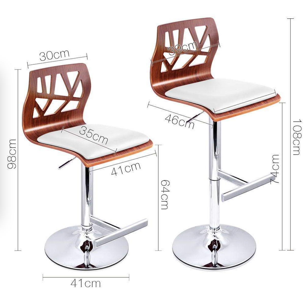 Set of 2 Wooden Gas Lift Bar Stools - White/Black